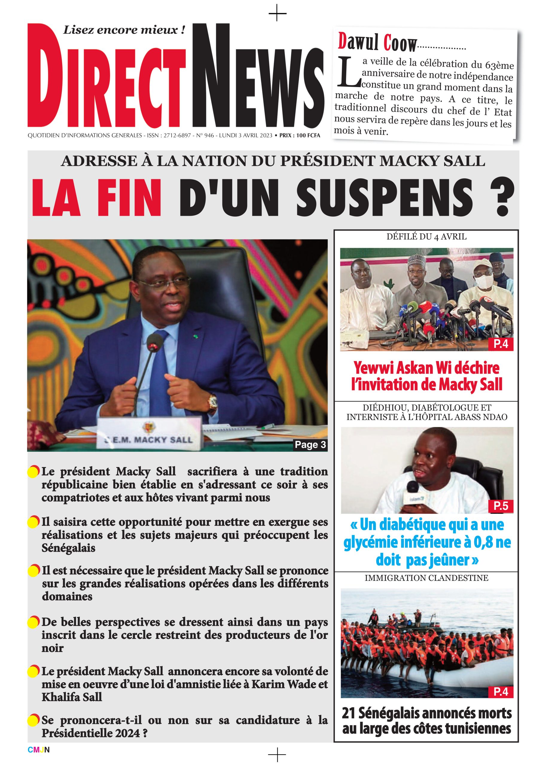 Revue de Directnews de ce Lundi 3 avril 2023 avec Junior…