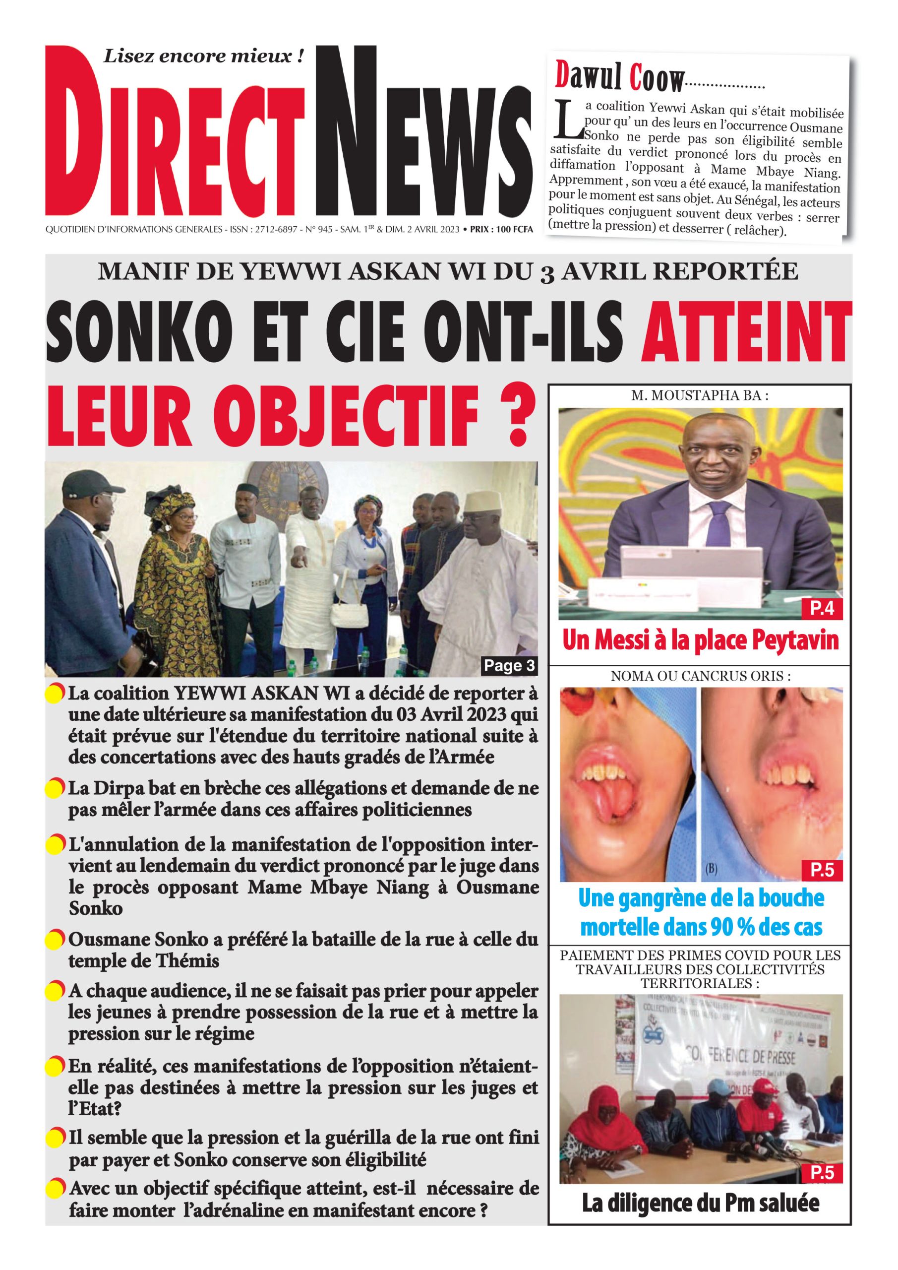 Revue de Directnews de ce samedi 1 Avril 2023 avec Junior…