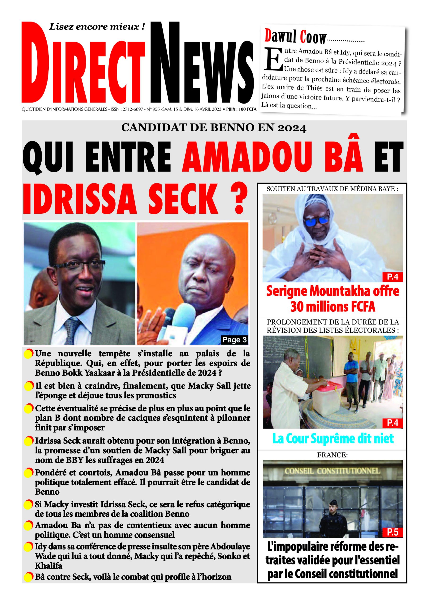 La revue de Directnews de ce samedi 15 avril 2023 avec Junior…