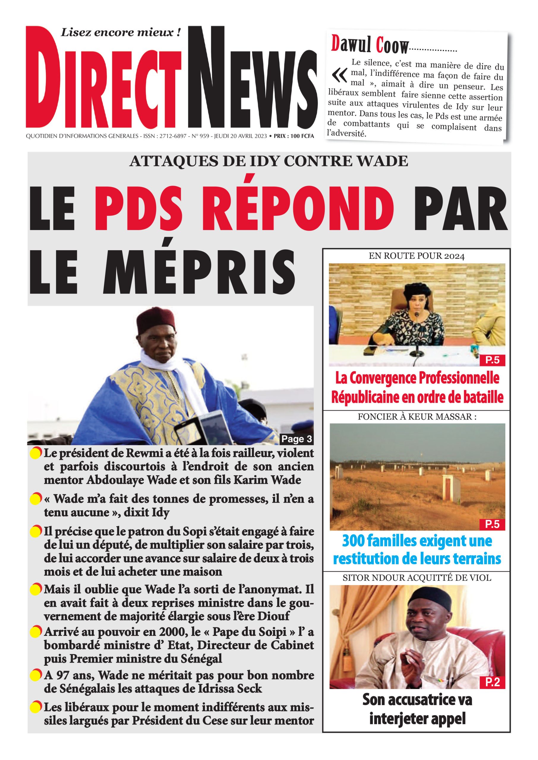 Revue de Directnews de ce jeudi 20 avril 2023 avec Junior…