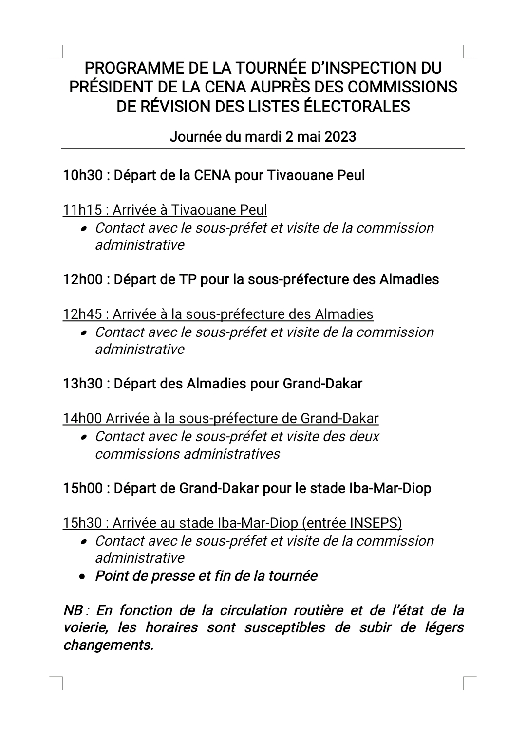 Révision des listes électorales: la Cena annonce une visite d’inspection auprès des commissions