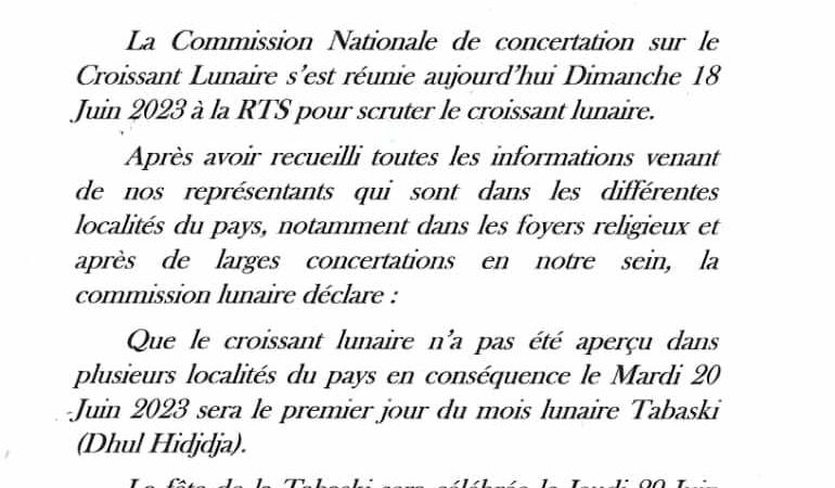 La Tabaski 2023 sera célébrée le 29 juin au Sénégal (Conacoc)