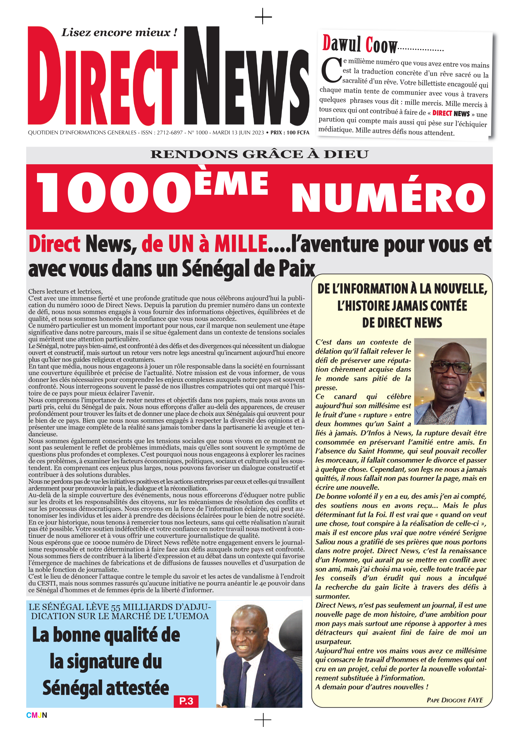 Revue du millième numéro de  Directnews ce mardi 13 juin 2023 avec Junior…