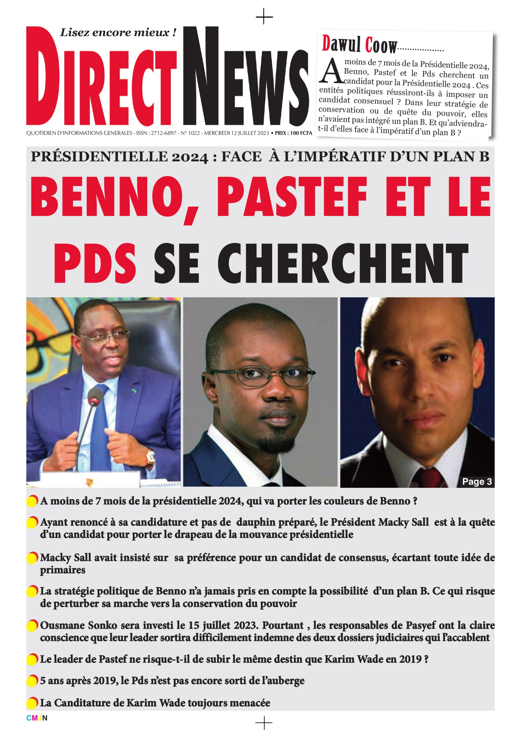 La revue  du quotidien Directnews de ce mercredi 12 juillet 2023 avec Junior…