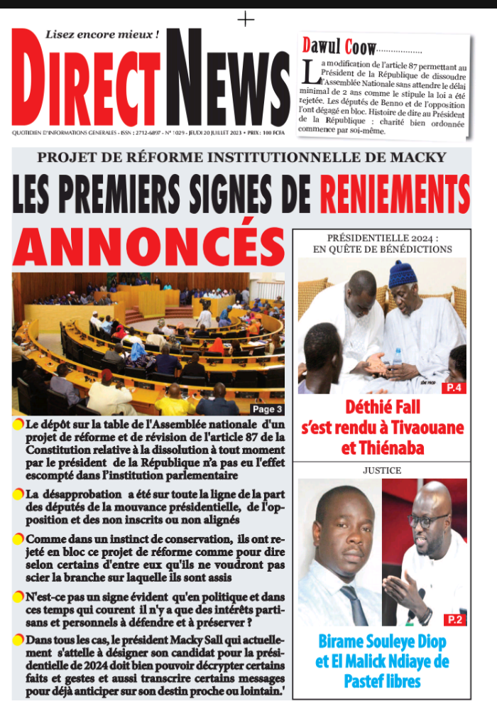 Revue de Directnews  de ce jeudi 20 juillet 2023 avec Junior…