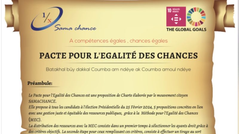 Pacte pour l’égalité des chances : Les 05 propositions du mouvement citoyen « SAMACHANCE » aux candidats à la Présidentielle de 2024