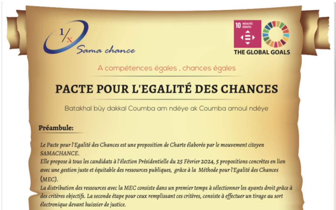 Pacte pour l’égalité des chances : Les 05 propositions du mouvement citoyen « SAMACHANCE » aux candidats à la Présidentielle de 2024