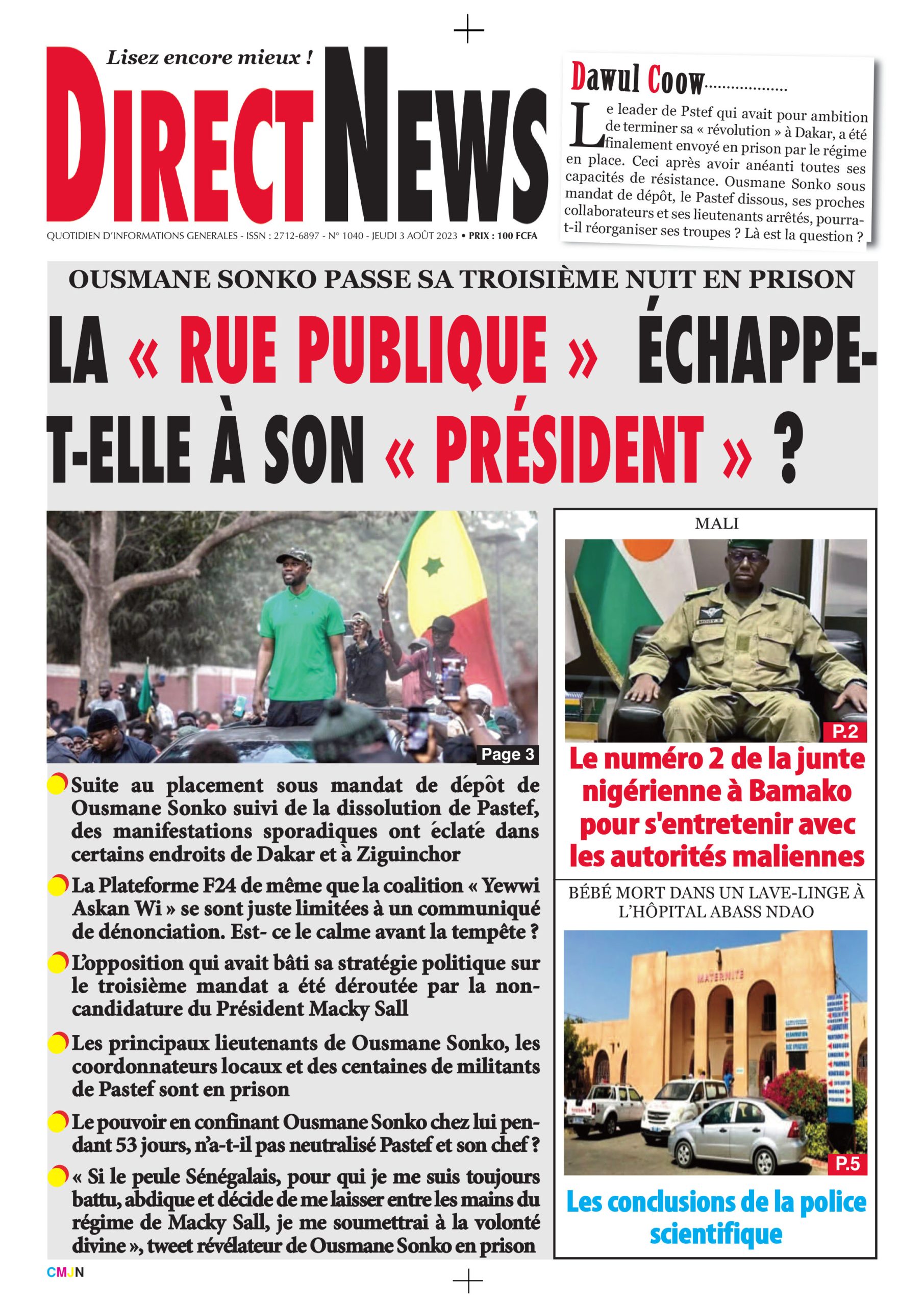 La revue de DirectNews de ce jeudi 03 Aout 2023 avec Junior…