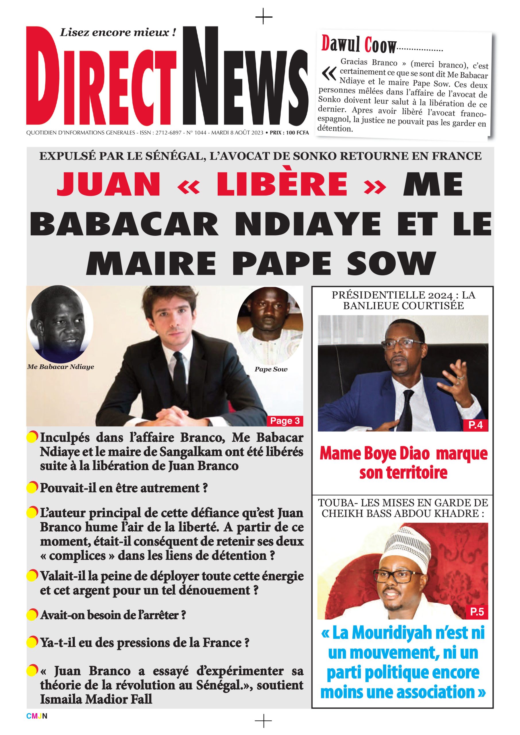 La revue  de Directnews de ce mardi 8 août 2023 ave Junior…