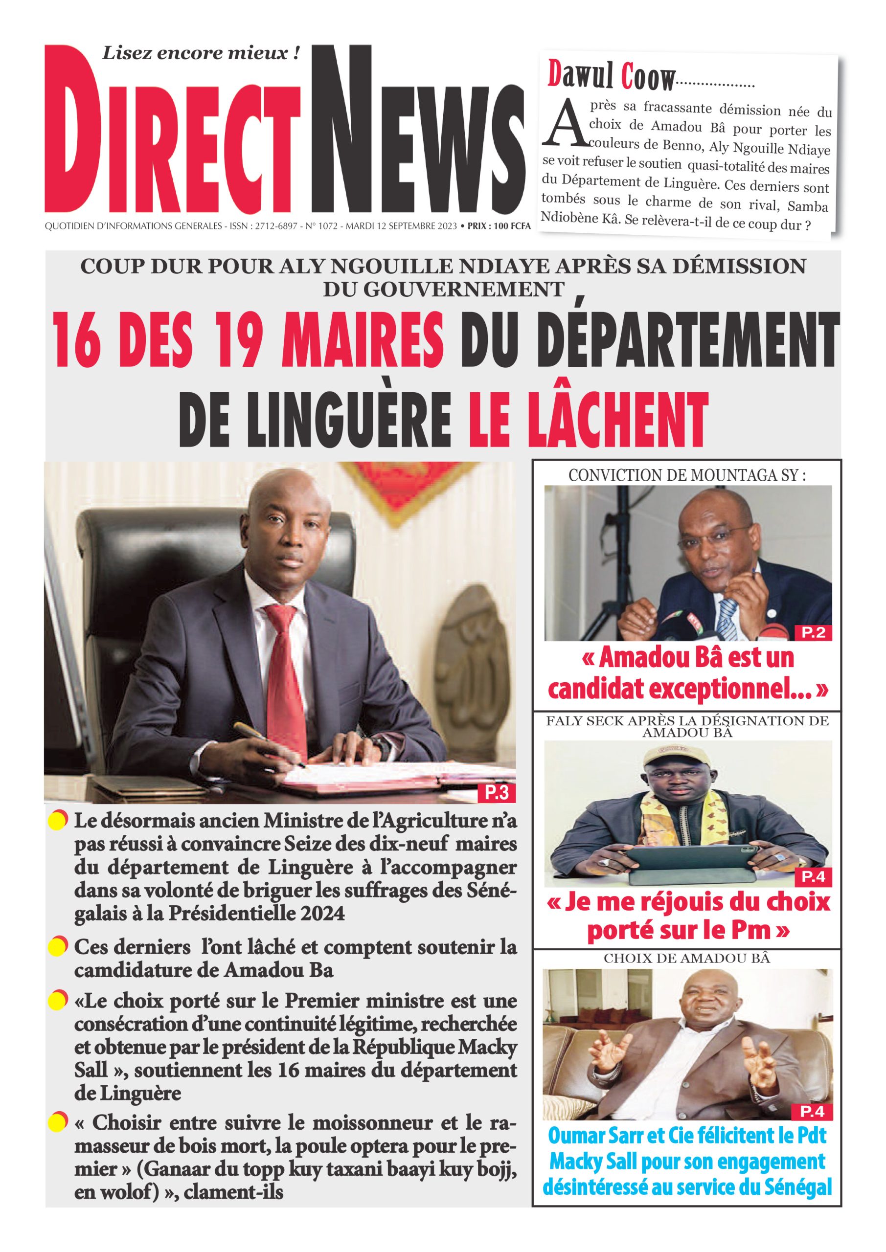 La revue de Directnews de ce mardi 12 septembre 2023 avec Junior…