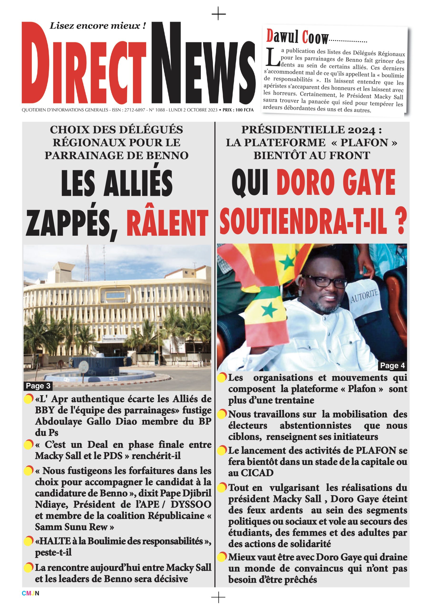 Revue de Directnews  de ce lundi 2 octobre 2023 avec Junior…