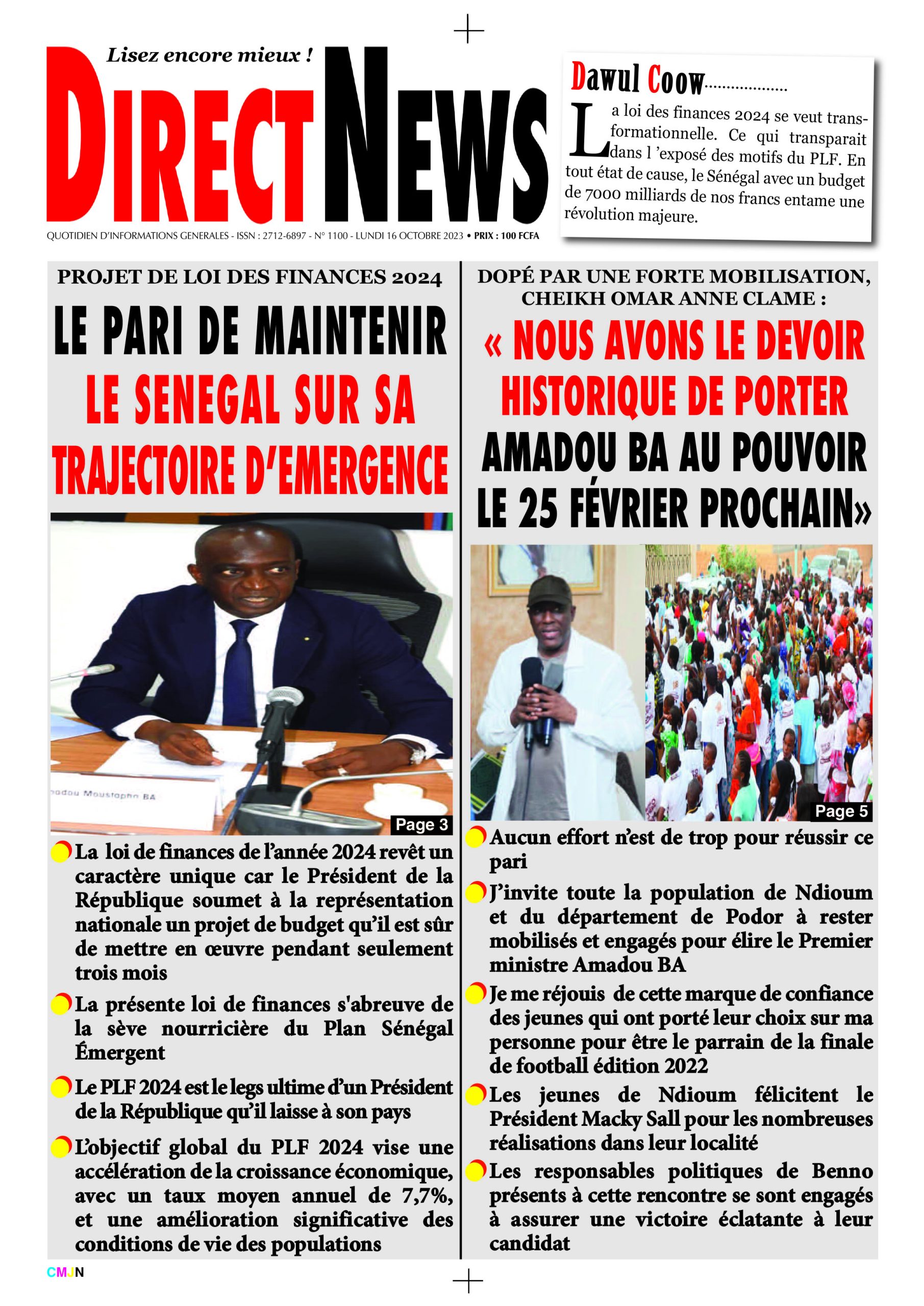 Revue de Directnews de ce lundi 16 octobre 2023 avec Junior…