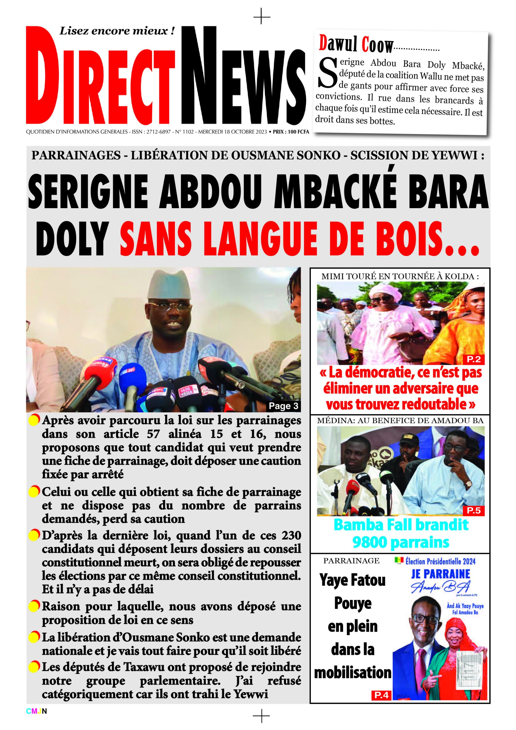 La revue  de Directnews de ce mercredi 18 octobre 2023 avec Junior…