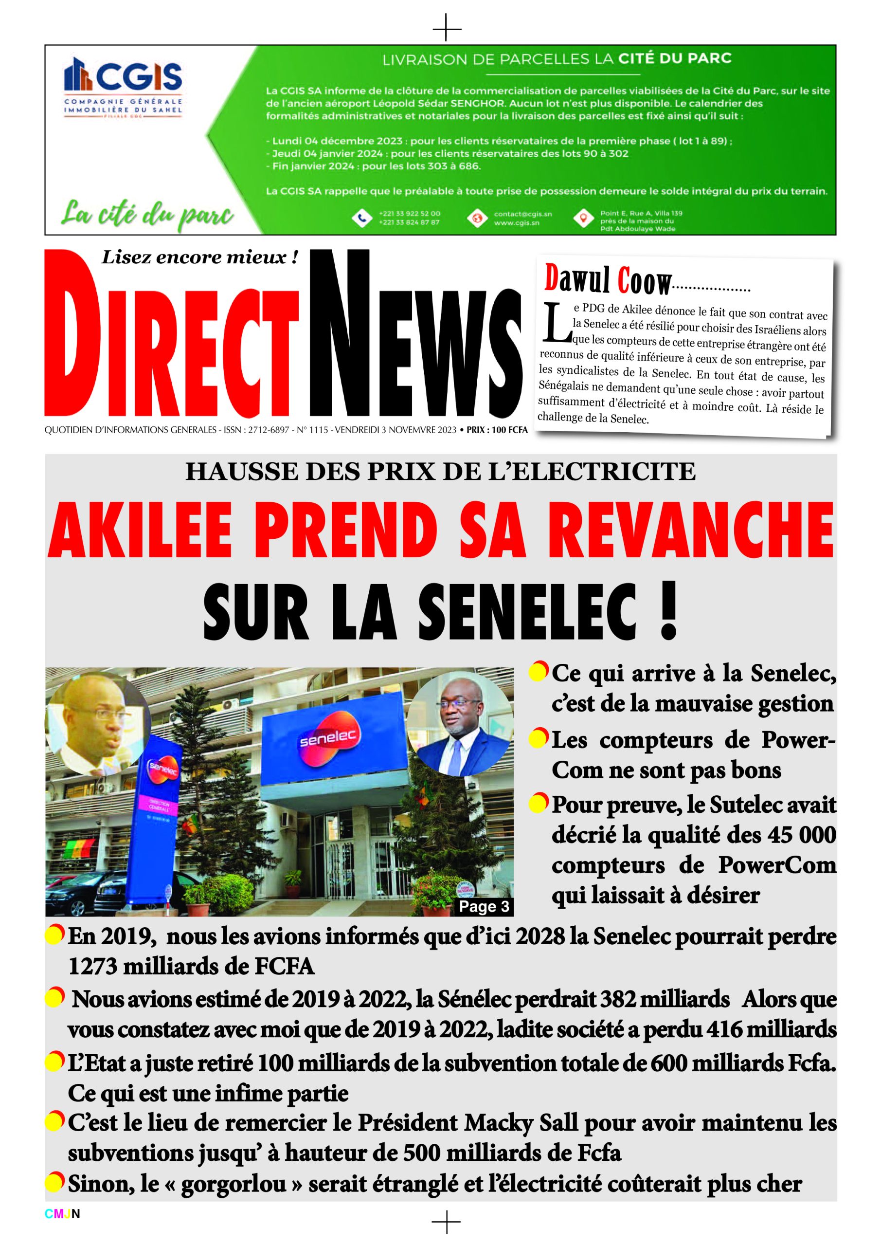 Ecoutez la revue  de Directnews de ce vendredi 3 novembre 2023 avec Junior…