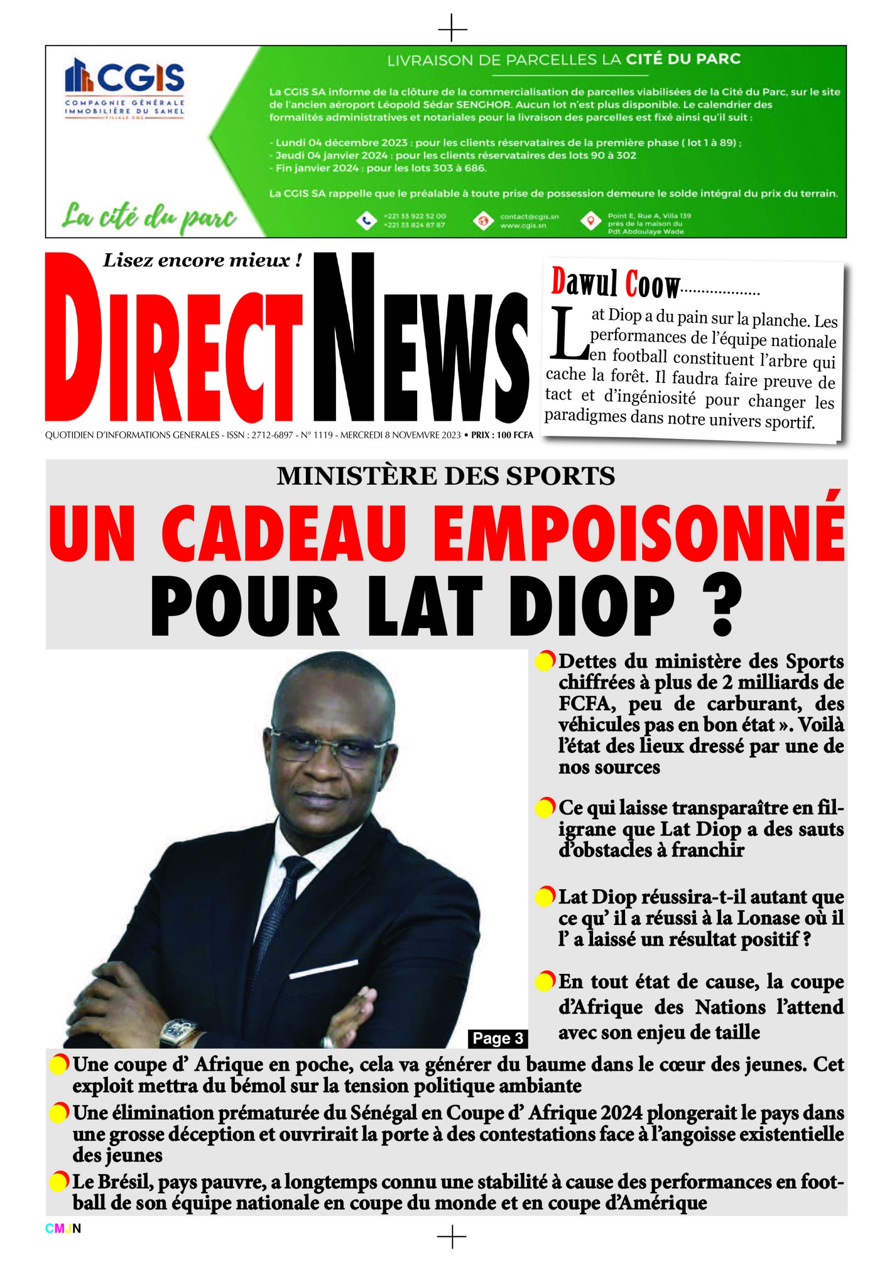 Revue de Directnews  de ce mercredi 8 novembre 2023 avec Junior…