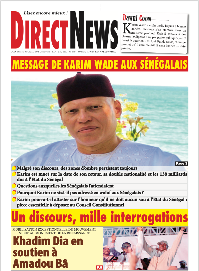 Le Journal Directnews de ce mardi 02 Janvier 2024