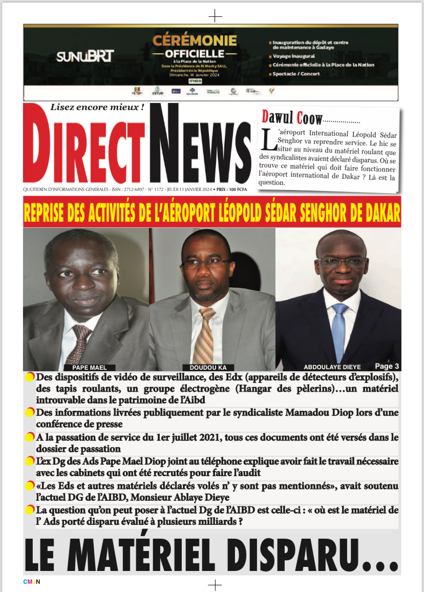 Directnews, la revue  de ce jeudi 11 janvier 2024 avec Junior…