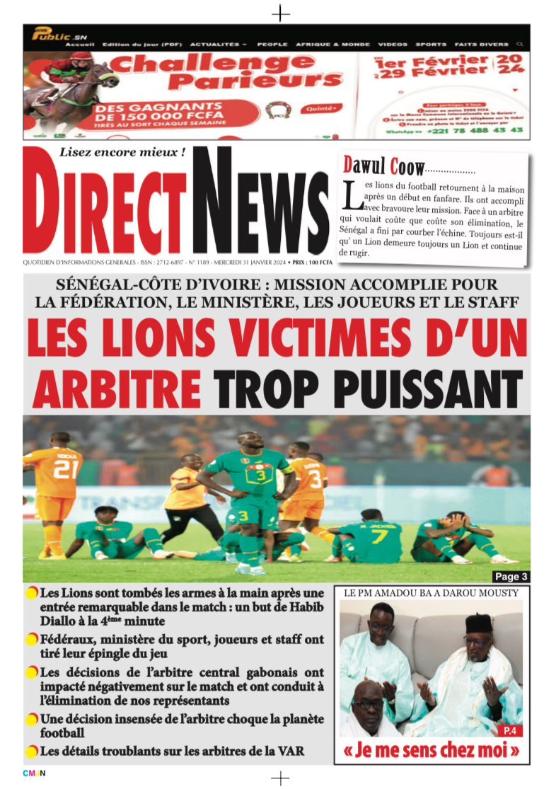 Le journal Directnewsinfo du Mercredi 31 Janvier 2024