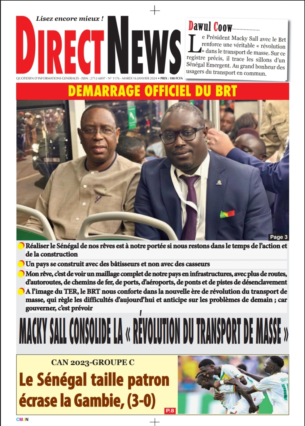 Directnews: la revue digitale de ce mardi 16 janvier 2024 avec Junior…