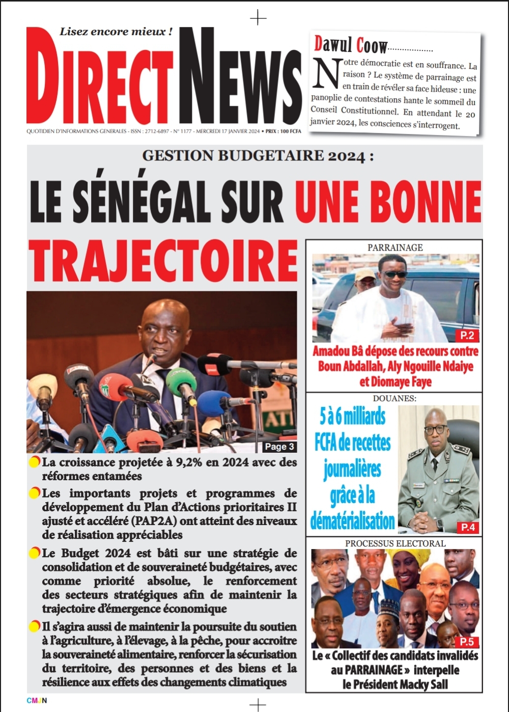 Le journal Directnewsinfo du Mercredi 17 Janvier 2024