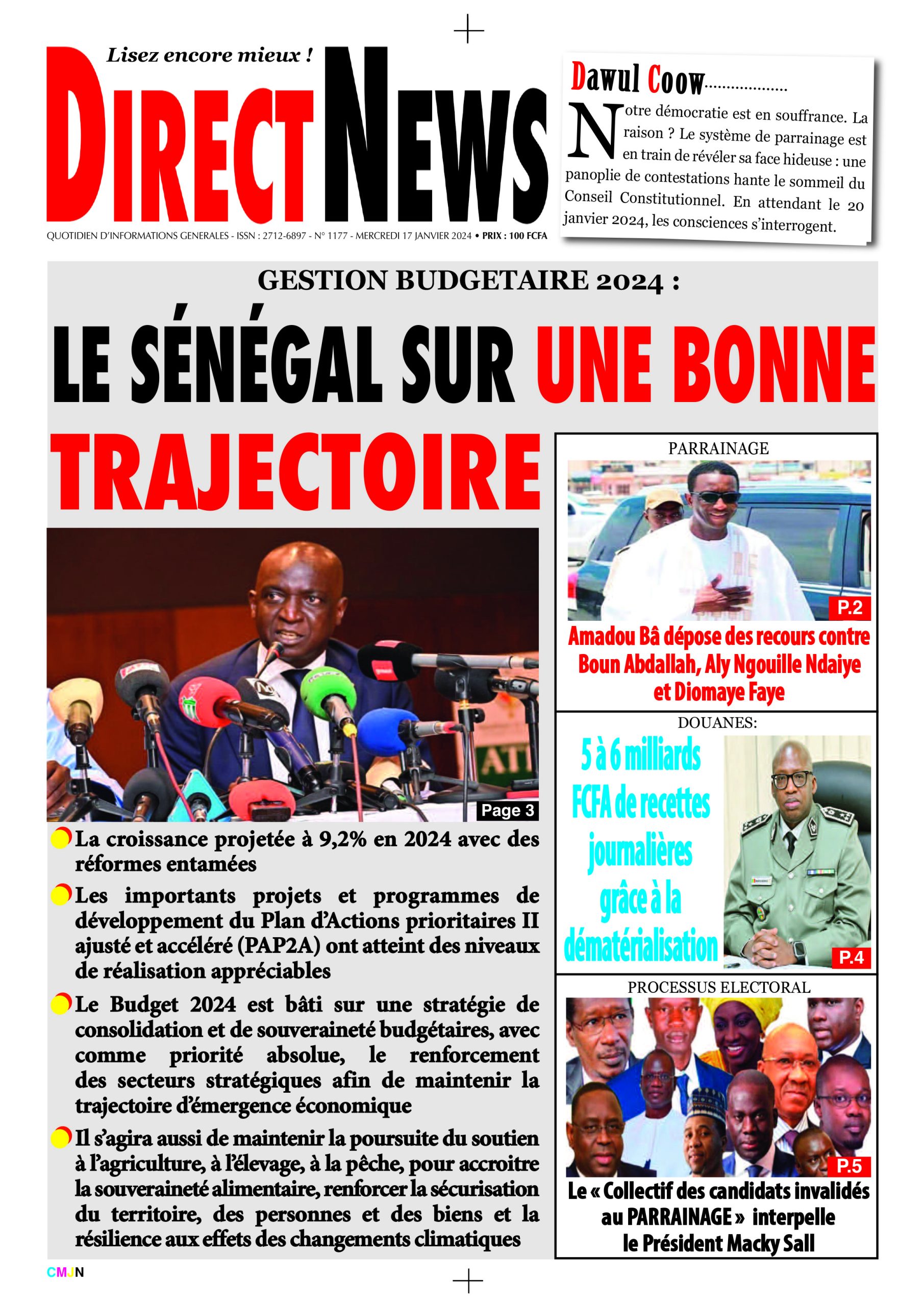 La revue  de Directnews de ce mercredi 17 janvier 2024 avec Junior…