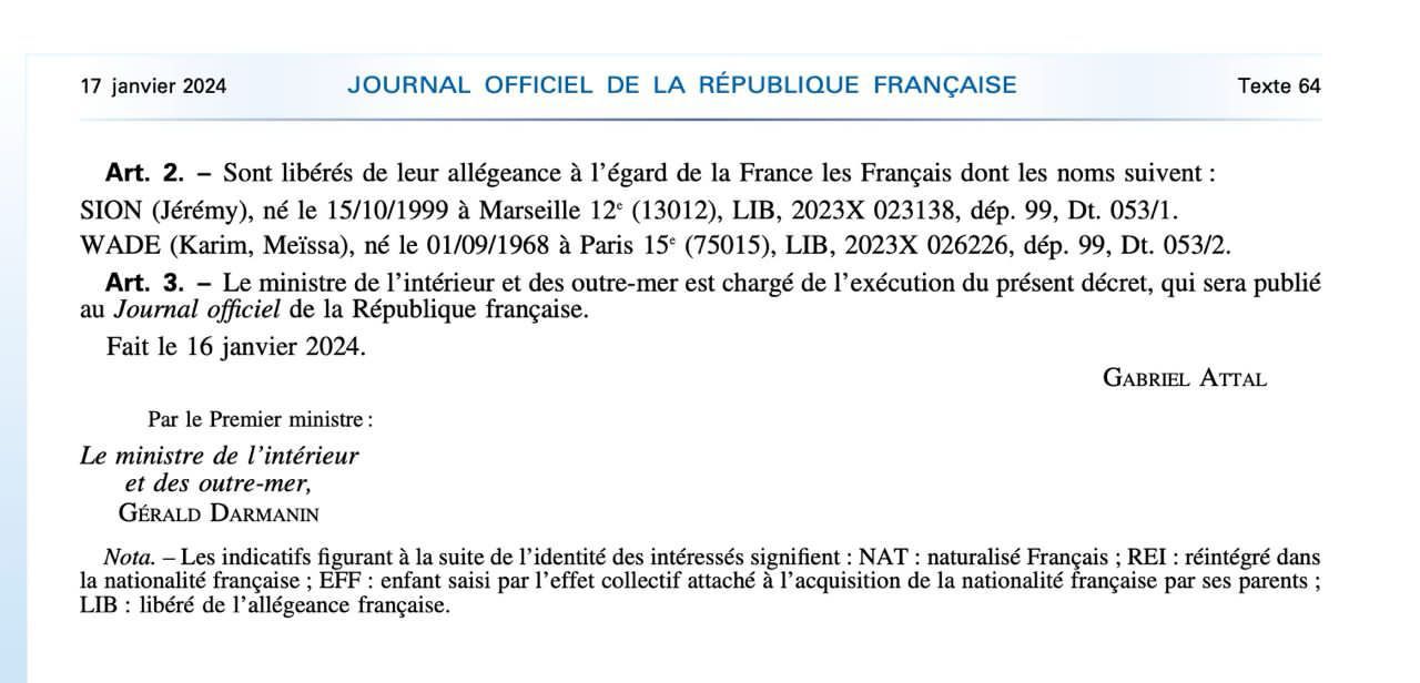 Recours au Conseil constitutionnel: Voici le decret confirmant la renonciation de Karim Wade à sa nationalité française