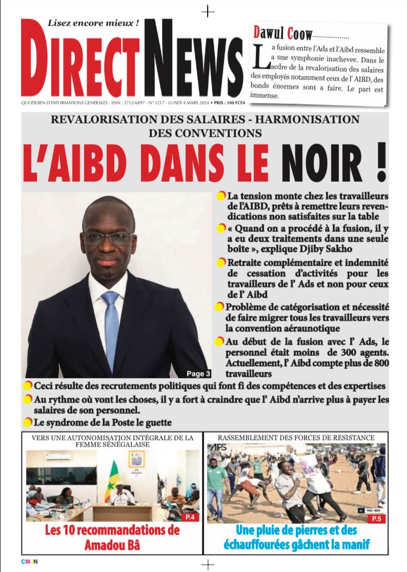 Une du journal Directnewsinfo du Lundi 04 Mars 2024