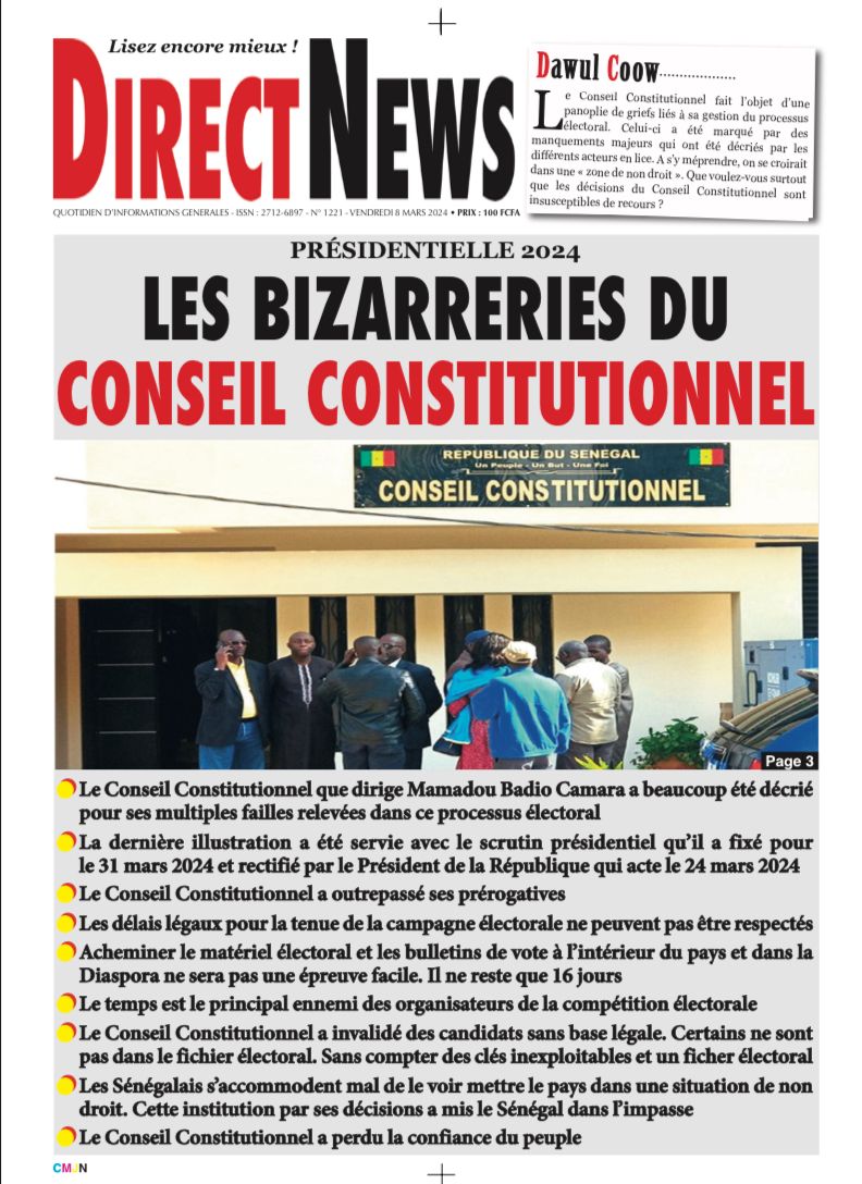 Une du journal Directnewsinfo du Vendredi 08 Mars 2024