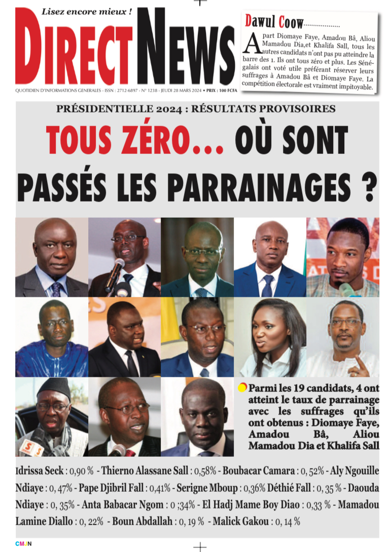 Une du journal Directnewsinfo du Jeudi 28 Mars 2024