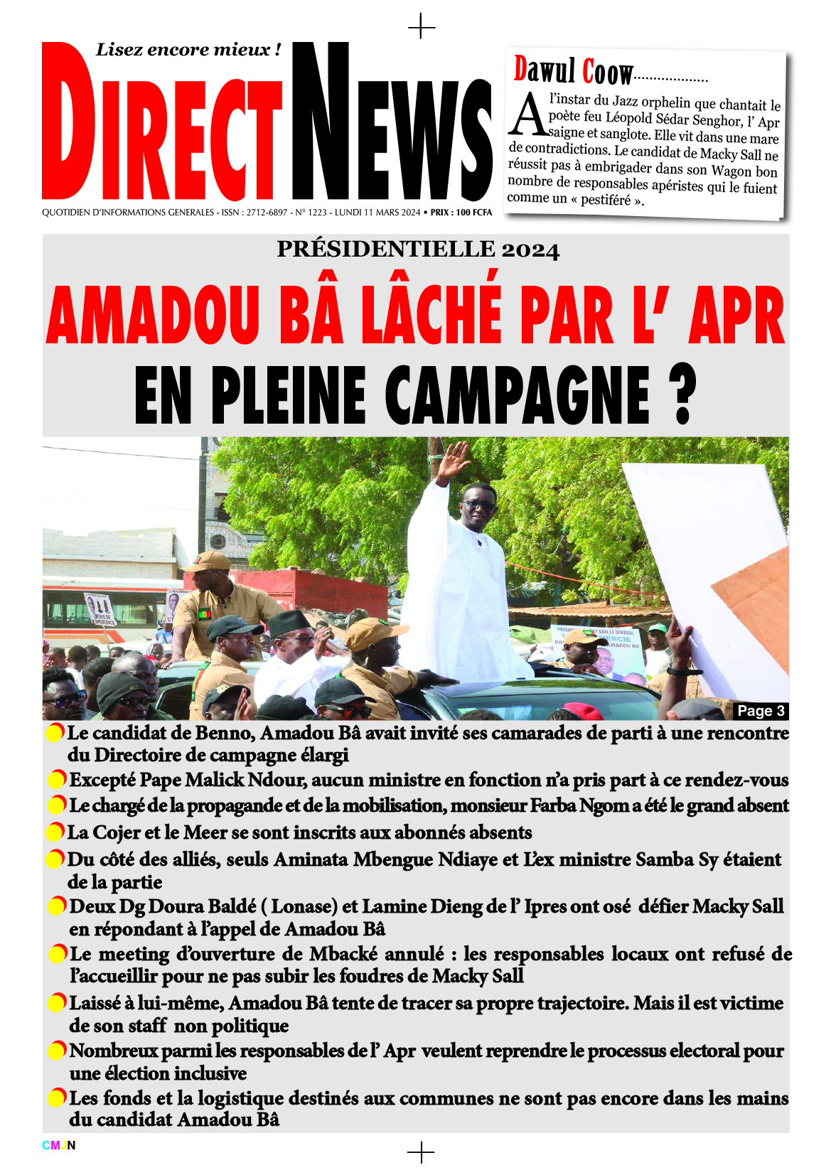 Revue de DirectNews de ce lundi 11 mars 2024 avec Junior…