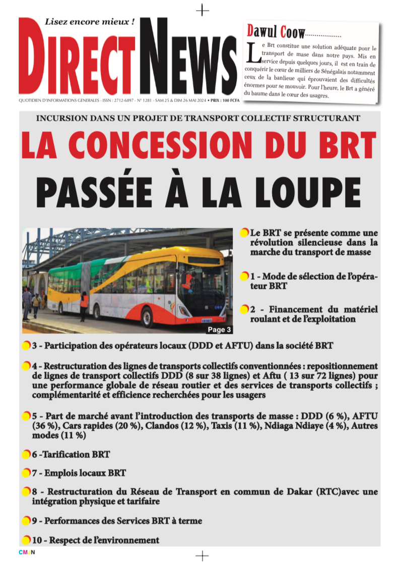 Une du journal Directnewsinfo du Samedi 25 Mai 2024