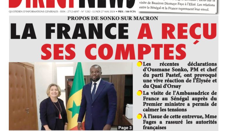 Une du journal Directnewsinfo du Lundi 27 Mai 2024