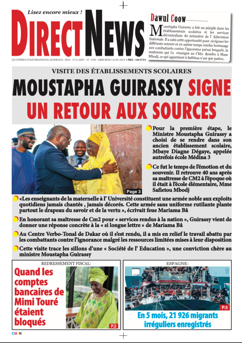 Une du journal Directnewsinfo du Mercredi 05 Juin 2024