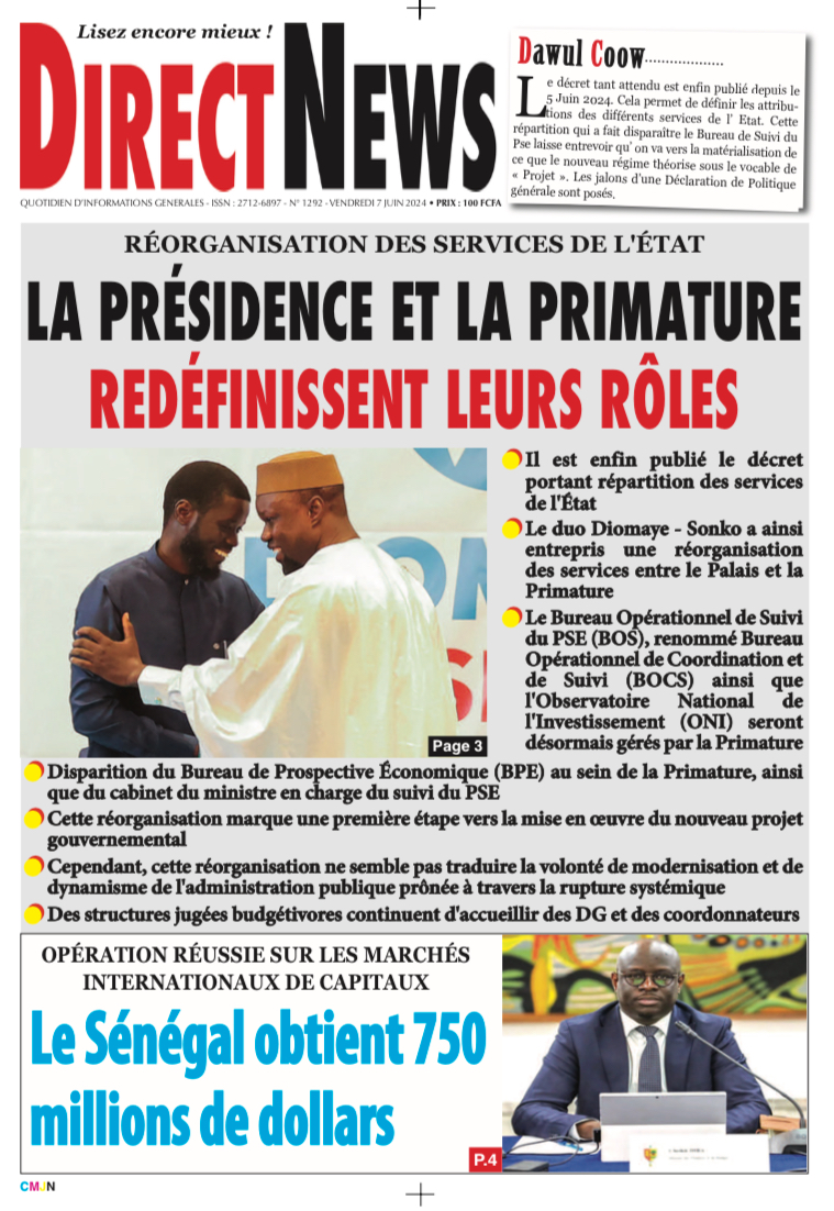 Une du journal Directnewsinfo du Vendredi 07 Juin 2024