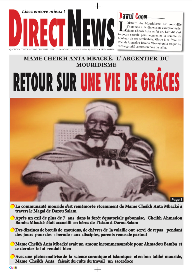 Une du journal Directnewsinfo du journal du Samedi 08 Juin 2024