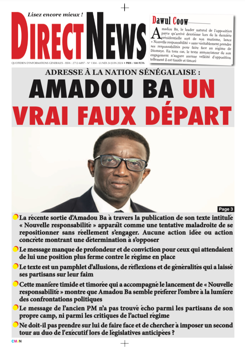 Revue de Directnews  de ce lundi 24 juin 2024 avec Junior…