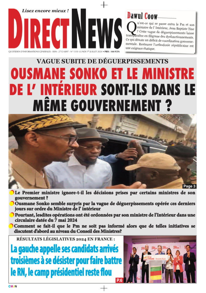 La revue  de Directnews de ce lundi 1er juillet 2024 avec Junior…