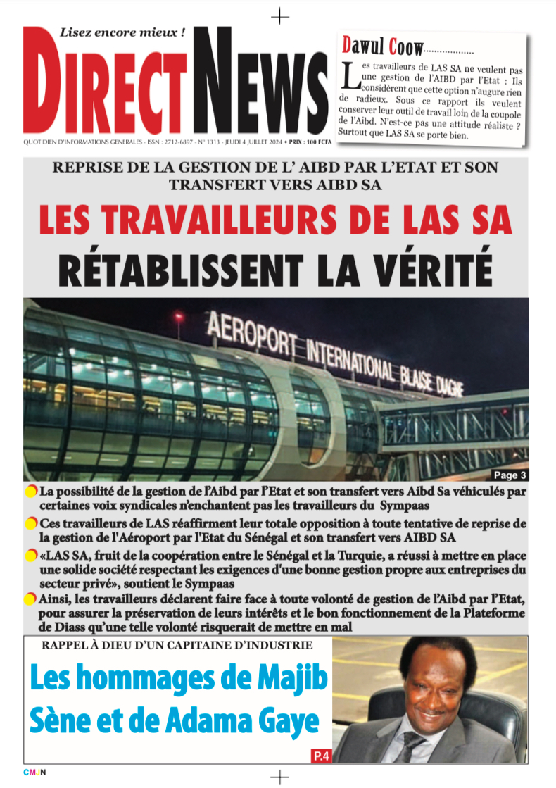 Une du journal Directnewsinfo du Jeudi 04 Juillet 2024