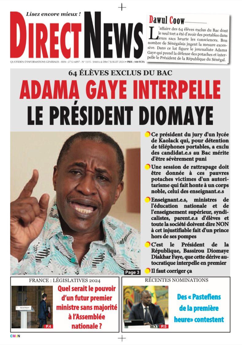 Une du journal Directnewsinfo du Samedi 06 et Dimanche 07 juillet 2024