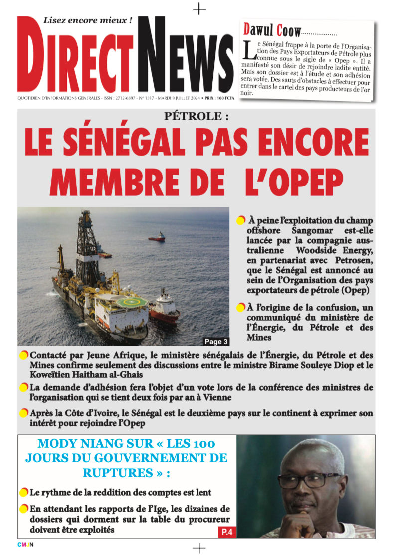 Une du journal Directnewsinfo du mardi 09 juillet 2024