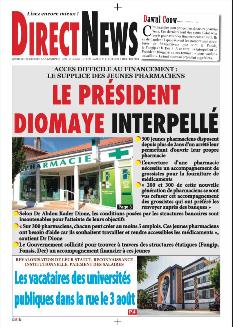 Une du journal Directnewsinfo du Mardi 23 juillet 2024