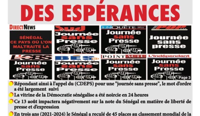 Une du journal Directnewsinfo du mercredi 13 Août 2024