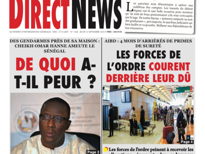 Une du journal Directnewsinfo du Jeudi 12 Septembre 2024