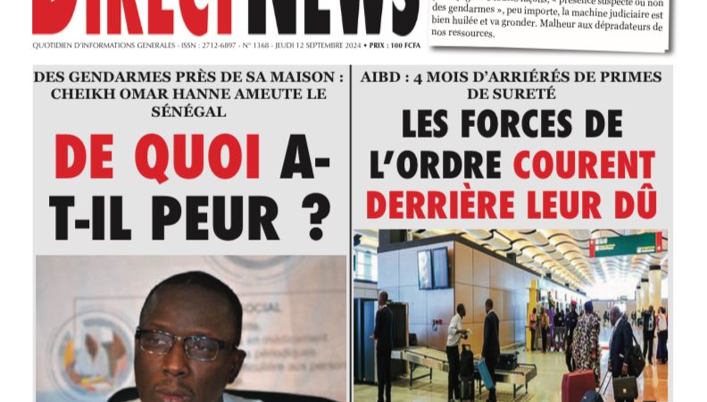 Une du journal Directnewsinfo du Jeudi 12 Septembre 2024