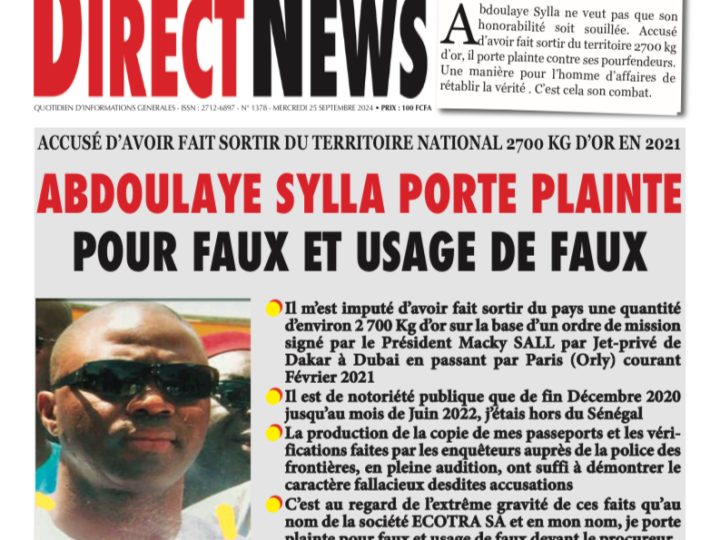 Revue de presse de la UNE de Directnewsinfo de ce mercredi 25 septembre 2024