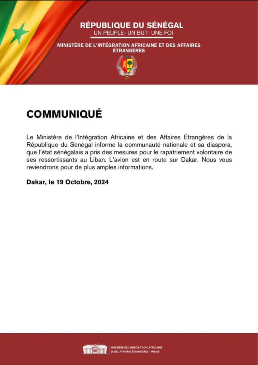 Rapatriement de 700 ressortissants sénégalais au Liban : le Gouvernement a envoyé un avion