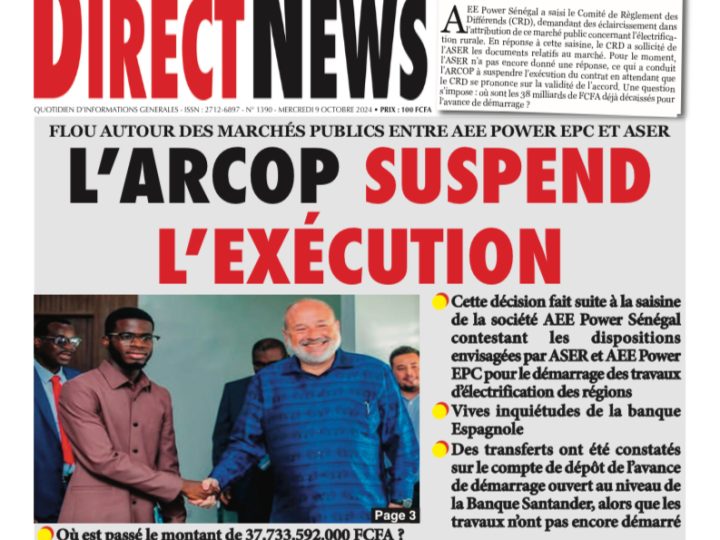 Une du journal Directnewsinfo du Mercredi 09 Octobre 2024