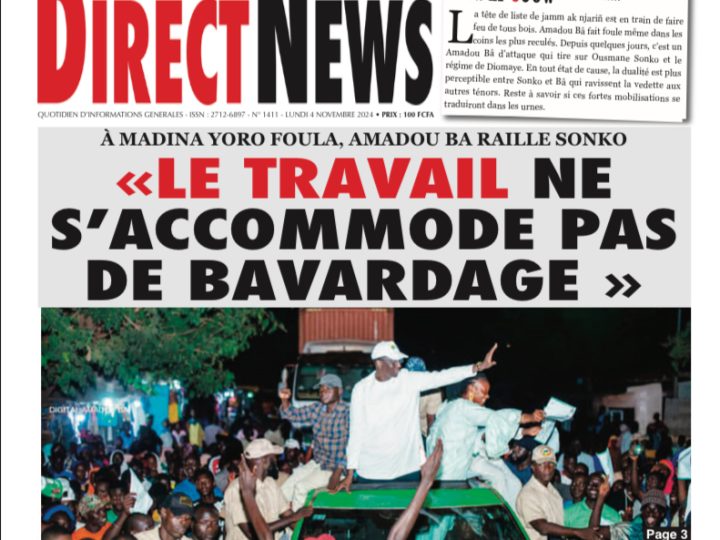 Une du journal Directnewsinfo du Lundi 04 Novembre 2024