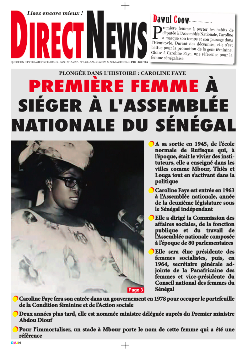 Une du journal Directnewsinfo du Samedi 23 Novembre 2024