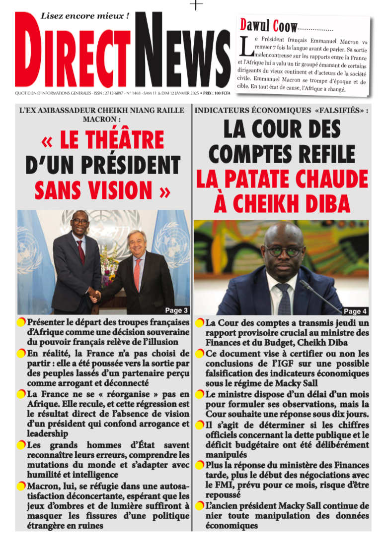 Une du journal Directnewsinfo du Samedi 11 Janvier 2025